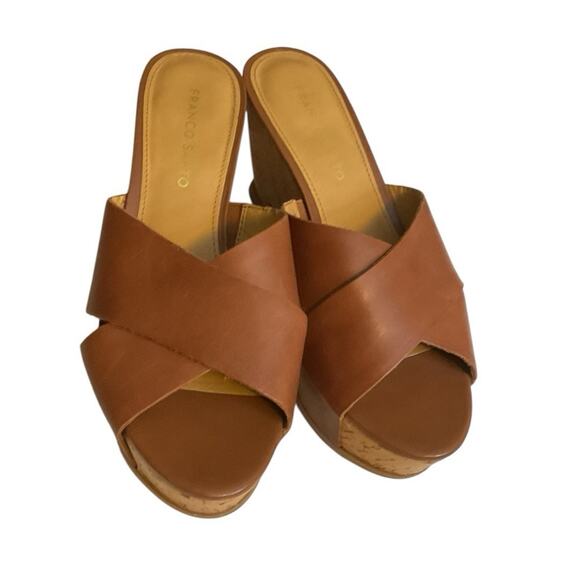 Franco Sarto Frost 2 Platform Wedge Heel Sandals 8M Open Toe Mules Leather Brown - Picture 4 of 11